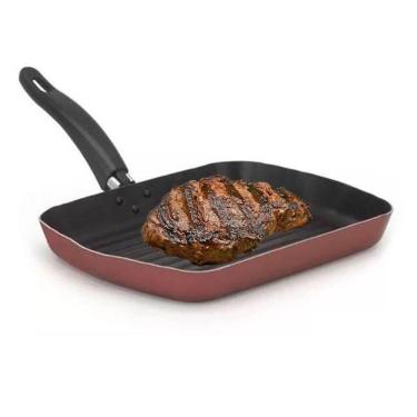 Imagem de Frigideira Antiaderente Para Grelhar Frango Bife Peixe Ovo Antiaderente Bifeteira Grill Techflon