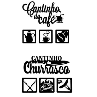 Imagem de Kit Plaquinha Cantinho Do Café + Cantinho Do Churrasco Em Mdf Pintado Preto