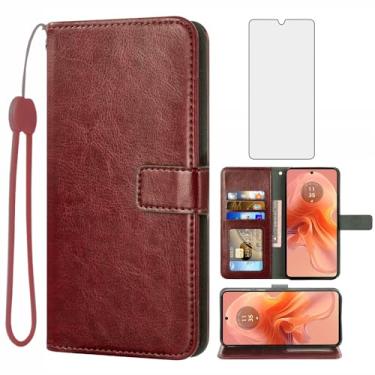 Imagem de Compatível com Motorola Moto G04S (não capa carteira para Moto G04S, protetor de tela de vidro temperado e capa flip de couro, suporte para cartão, acessórios de celular, capas para celular para
