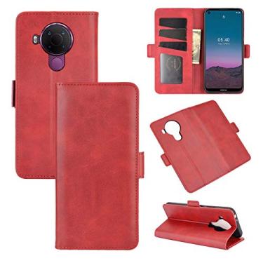 Imagem de Capa para Nokia 5.4, carteira de couro PU premium estilo livro ímã capa de telefone flip dobrável com compartimentos para cartão para Nokia 5.4 capa de telefone (vermelha)