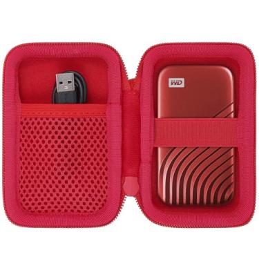 Imagem de Aenllosi Capa rígida de viagem compatível com disco rígido externo Western Digital My Passport 500 GB/1/2/4 TB, bolsa portátil para unidades de estado sólido WD e cabo USB (apenas capa, vermelho)