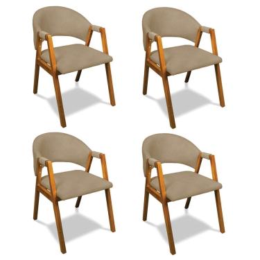 Imagem de Cadeira Sala de Jantar Em Madeira kit 4 Yara Suede D03 - D`Rossi