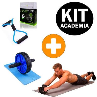 Imagem de Kit Elástico de Tensão Extensor Cross Tube + Roda Abdominal Exercícios