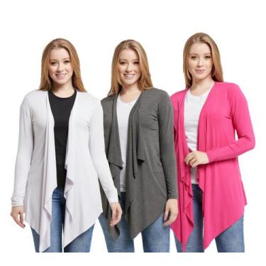 Imagem de Kit 03 cardigans feminino kimono com bico manga longa - Wooks, GG, Bra