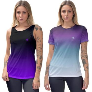 Imagem de Kit Blusa Feminina Camiseta Academia Regata fitness Cavada Corrida Cic