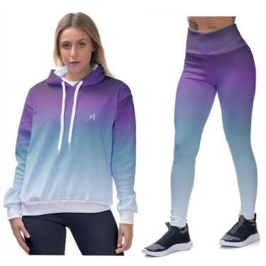 Imagem de Kit Calça Legging Feminina Blusa Moletom Capuz Conjunto Degrade - Efec