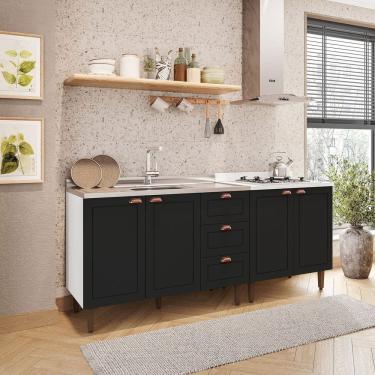 Imagem de Cozinha Pérola 2 Peças Balcão 2 Gavetas 3 Portas e Balcão 2 Portas Yescasa Branco/Preto