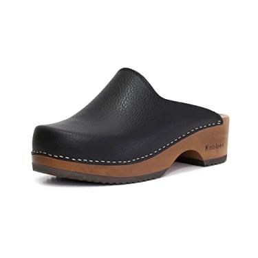 Imagem de Kebba Edith – Tamancos de madeira feitos à mão com couro genuíno | Suporte de arco e ajuste confortável | Plataforma de Tepa chilena e sola de EVA | Feito em Villarrica, Chile, Preto cigano, 9-9.5