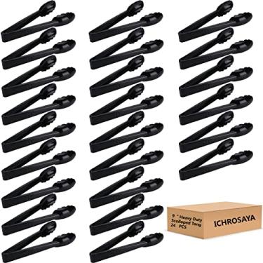 Imagem de 24 pinças de plástico para cozinha, conjunto de utensílios descartáveis, pinças de salada recortadas resistentes de 22 cm, material seguro para alimentos, perfeito para buffets e churrascos, preto