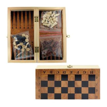 Imagem de Xadrez Damas Gamão Tabuleiro de Madeira Estojo 3 em 1 30x30 - Sulidaa