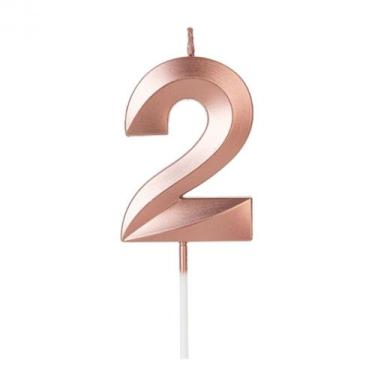 Imagem de Vela Design Rose Gold Número 2 - Silverfestas - SILVER PLASTIC