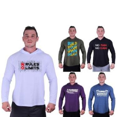 Imagem de Kit 5 Camisetas Manga Longa com Touca Longline Estampada Treino Academia Lazer Casual-Masculino