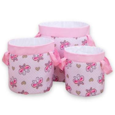 Imagem de Kit Cesto Organizador Infantil Girafa Borboleta Rosa - Miguel Baby