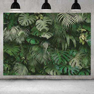 Imagem de Pano de fundo para fotografia com folhas verdes tropicais, natureza, safári, decoração de festa ao ar livre, para chá de bebê recém-nascido, casamento, casamento, aniversário, foto de fundo, adereços