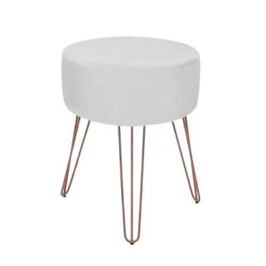 Imagem de Puff Suede Branco Pés Aramados Rosê Gold Para Recepção Sala - Decore.C
