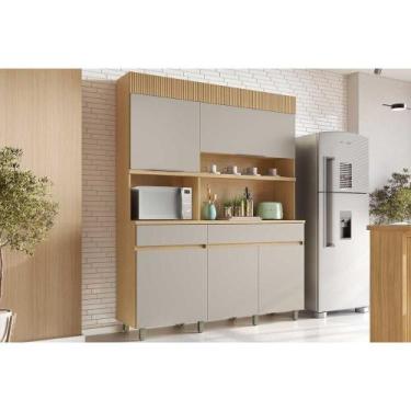 Imagem de Cozinha Compacta Realeza c/ 5 Portas e 2 Gavetas 160cm Carvalho/Cinza 