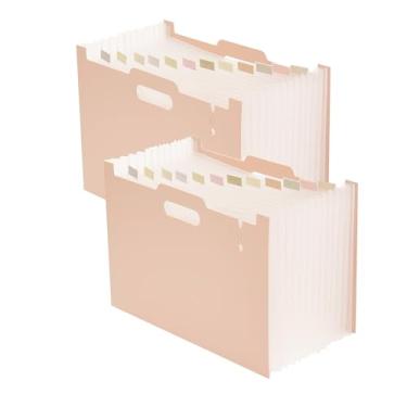 Imagem de Fei Bi Gerenciador de pastas sanfonadas de 2 peças, 12 páginas de expansão de grade, gerenciador de faturas e recibos mensal portátil que abre na vertical, etiquetas coloridas, papel timbrado para