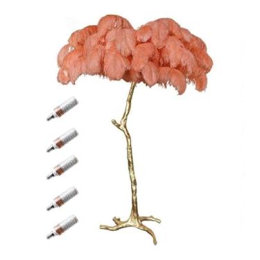 Imagem de Lâmpada de LED moderna regulável, luminária de chão de penas de avestruz natural, lâmpada de leitura de quarto de princesa romântica dourada para escritório em casa