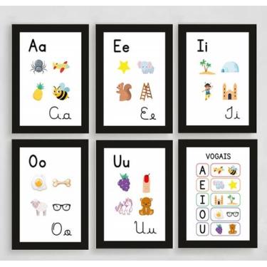 Imagem de Kit 6 Quadros Vogais Vogal Letras Pedagogicos Educativos - CAMALEÃO DE