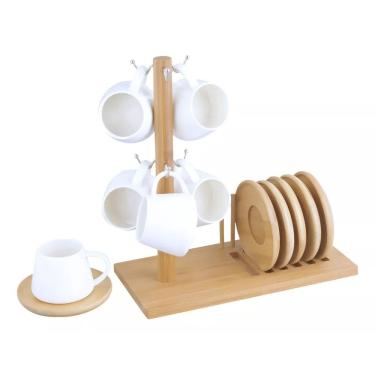 Imagem de Conjunto 6 Xicaras Para Café em Cerâmica com Suporte e Pires em Bambu Oasis Hauskraft