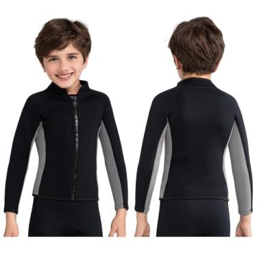 Imagem de REALON Roupa de mergulho infantil para crianças, meninos, meninas, 3 mm, neoprene, manga comprida, zíper frontal, roupa de banho térmica, para surfar, nadar, surfar, andar de barco