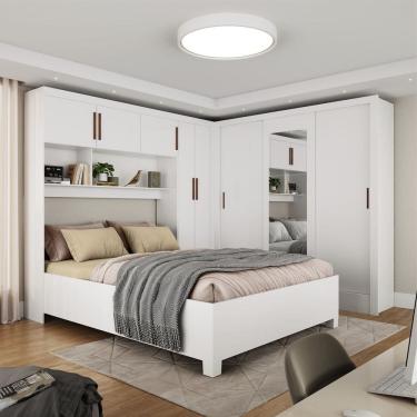 Imagem de Guarda-roupa Casal Modulado 5 Portas com Cama Santiago 3 Portas com Espelho 5 Gavetas Branco