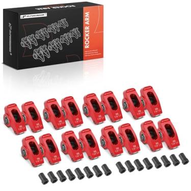 Imagem de A-Premium 16 peças de braços balancim de rolo de motor de alumínio vermelho com rolamentos de agulha compatíveis com Chevy SBC 350, proporção de 1,5, pinos de 7/40.6 cm