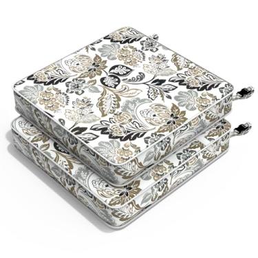 Imagem de Melody Elephant Almofadas para cadeira ao ar livre 55 x 55 x 7,6 cm, conjunto de 2 almofadas de vime para cadeiras repelentes de água, almofadas de vime com sofá no jardim, Dailey Tan