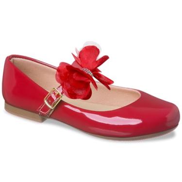 Imagem de Sapatilha Infantil Verniz Vermelho, Laço Decorativo com Strass, Sola que não Escorrega (Vermelho, BR, Criança de 9 a 12 anos, Numérico, 33)