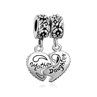 Imagem de GMXLin Pingente de coração de mãe e filha compatível com pulseiras Pandora Charms, Cobre