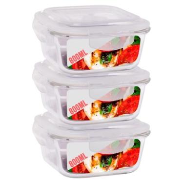 Imagem de 3Potes de Vidro 800ML Tampa 4Travas Marmita Geladeira Airfryer - QUALI