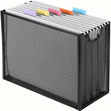 Imagem de Caixa organizadora de arquivos para pendurar – Caixa de arquivos de malha de metal, organizador de mesa, porta-revistas, livro, arquivo, caixa de armazenamento de cartas, armários de enchimento para escritório, casa, escola, 5 pastas para pendurar incluídas