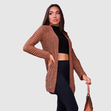 Imagem de Cardigan Feminino Casaquinho Lã Feminino Inverno Xadrez - Swiss Boutiq