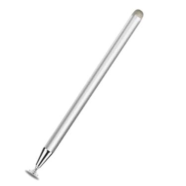 Imagem de Caneta Stylus Capacitiva 2 em 1 Universal Para Telas Touch Tablets, smartphones e notebooks compatível com Apple, Samsung, Xiaomi, Motorola Sem Bateria, Sem Bluetooth Alta Precisão (Prata)