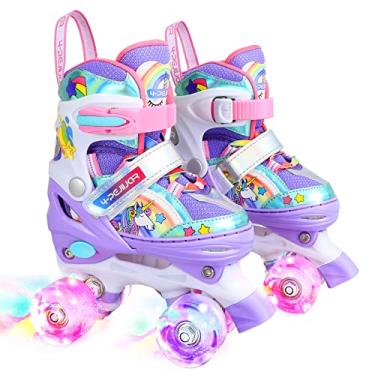 Imagem de Patins unicórnio para crianças patins Roller Quad ajustáveis com rodas luminosas para meninas e meninos iniciantes