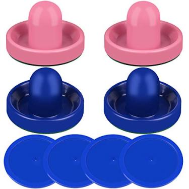 Imagem de ONE250 Air Hockey Pushers and Red Air Hockey Pucks, Goal Handles Paddles Acessórios de Substituição para Tabelas de Jogo (4 Striker, 4 Puck Pack), Pink & Blue