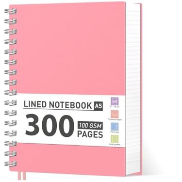 Imagem de AHGXG Caderno espiral – Caderno A5 com pauta universitária, pequeno 14,5 cm x 21 cm, 300 páginas/150 folhas de caderno grosso, papel pautado de 100 GSM, capa dura de plástico, para trabalho, escritório, escola, anotações de escrita, rosa