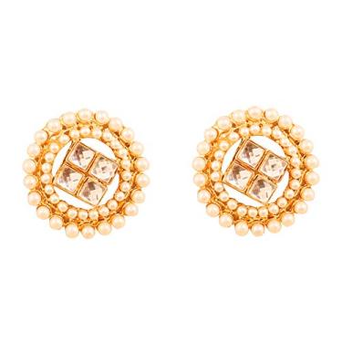 Imagem de NOVO! Touchstone "Contemporary Kundan Collection" indiano Bollywood Desire Royal Mughal redondo Kundan Look Pérolas sintéticas Noiva joias brincos em tom de ouro antigo para mulheres