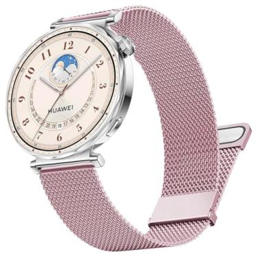Imagem de DEALELE Pulseiras compatíveis com Huawei Watch GT5 Pro de 42 mm/GT5/GT4 de 41 mm/Garmin Venu 3S/Fossil Gen 6, pulseira de malha magnética de aço inoxidável de 18 mm para mulheres e homens, rosa rosa