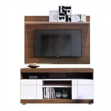 Imagem de Rack Yara E Painel Maia Para Tv 55" Nogueira Real Off White