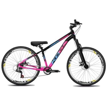 Imagem de Bicicleta Aro 26 Rebaixada Freeride para Grau, Quadro em Alumínio, Relação 1x7, Aros Vmaxx Coloridos, Pedivela 34D, Suspensão 80mm,Preto Rosa Branco