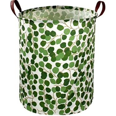Imagem de Sanjiaofen Grandes caixas de armazenamento, cesta de lavanderia de tecido de lona cestas de armazenamento dobráveis para casa, escritório, organizador de brinquedos, decoração de casa (folhas)