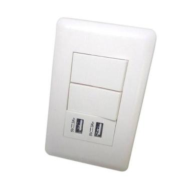 Imagem de Interruptor Duplo Com 2 Entradas Usb Celular Parede Adaptado - Braslu