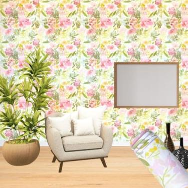 Imagem de Papel de Parede Decoração Floral Adesivo Autocolante 5 metros = 1 Rolo de 5m X 45cm Sala Quarto Banheiro