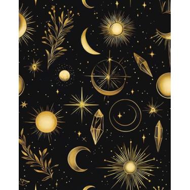 Imagem de XRUIBZI Papel de parede de papel de parede com céu estrelado para contato com lua preto floral mural de parede vinil impermeável autoadesivo removível para locatários papel de parede 44,5 cm x 299,7