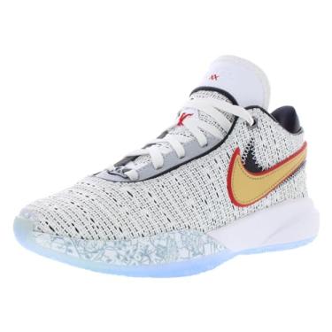 Imagem de Nike Lebron XX Tênis de basquete infantil grande, Branco/Metálico dourado e preto, 4.5 Big Kid
