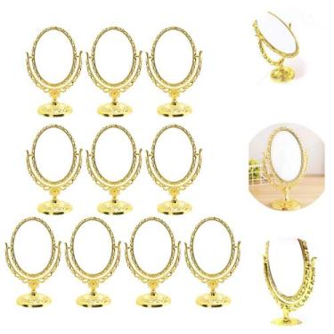 Imagem de 10 Espelhos de Mesa Oval Princesa P/ Maquiagem 360g Dourado - Brafesty