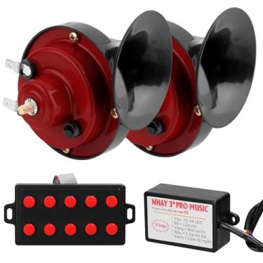 Imagem de CIADAZ 2 PCS 12 V Buzina de tom duplo universal para carro motocicleta Buzina de ar alta buzina de caracol elétrica à prova d'água Buzina alta/baixa com controlador de buzina de 10 sons