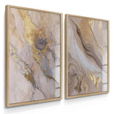 Imagem de Quadro Decorativo Dupla Mármore Golden Duo Marrom Sala de Jantar Moder