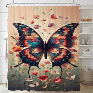 Imagem de Cortina de chuveiro de flores para banheiro, tecido de poliéster estampado, cortina de chuveiro para banheira com ganchos, SK5103, L90 x A180 cm, 35 x 70 pol.